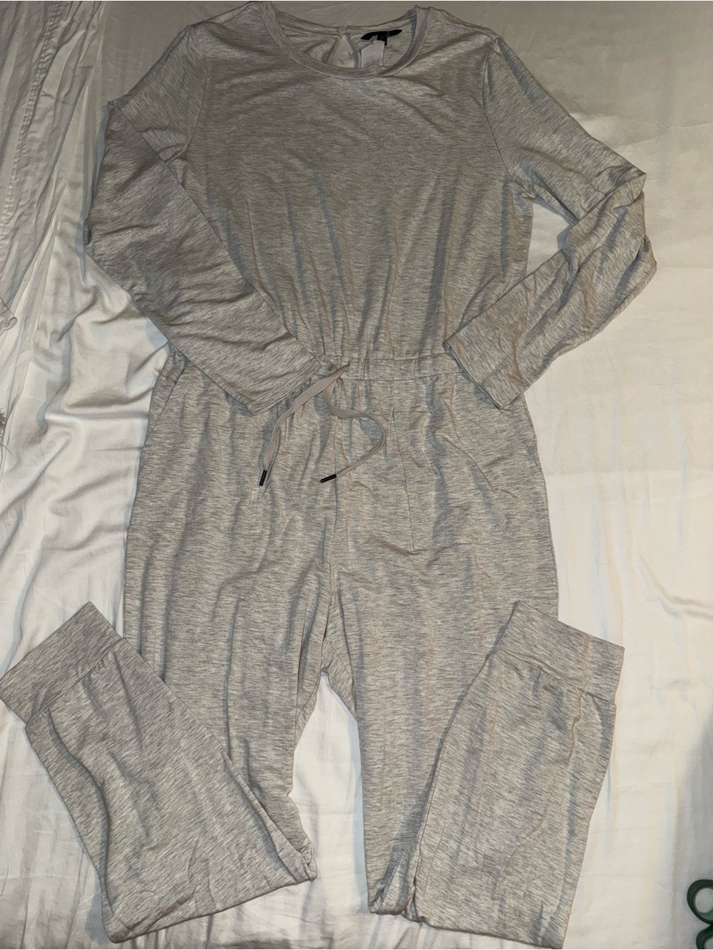 Banana Republic Light Gray Long-Sleeve Drawstring Jumpsuit